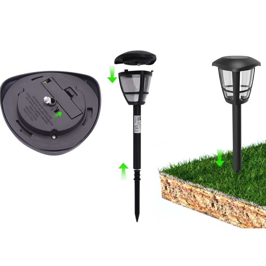 Aigostar - Confezione da 12 lampade solari a LED, 0,06 W/2 V, 33,8 cm, 6500 K, 100 mAh, IP44, nero
