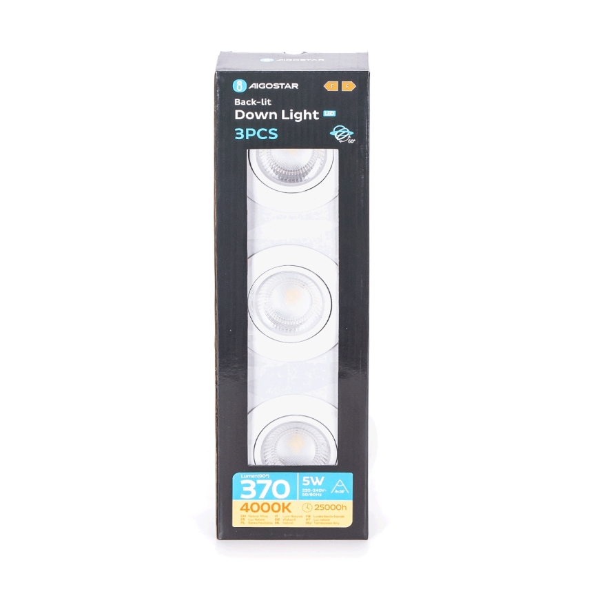 Aigostar - Set da 3 faretti da incasso LED, 5 W, 230 V, 4000 K, Ø 8,5 cm, bianco