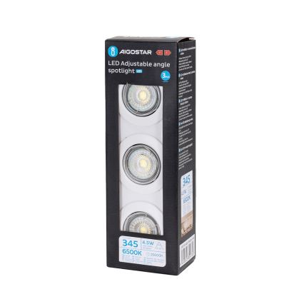 Aigostar - Set di 3 faretti LED da incasso, attacco 1x GU10, 4,5W, 230V, 6500K, bianco