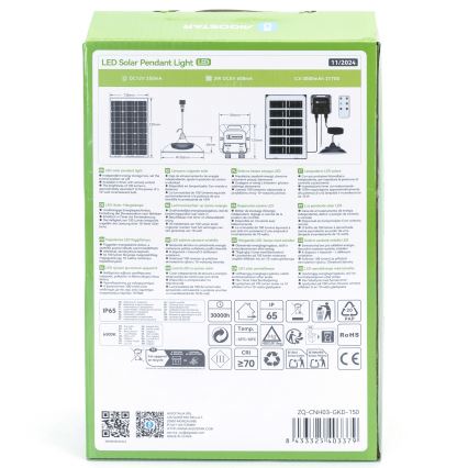 Aigostar - LED Solar-Lüster LED/35W/12V 3000 mAh 6500K IP65 Ø 15 cm + Fernbedienung