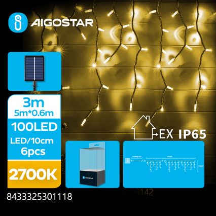 Aigostar - LED-Solar-Weihnachtslichterkette 100xLED/8 Funktionen 8x0,6m 800 mAh IP65 warmweiß