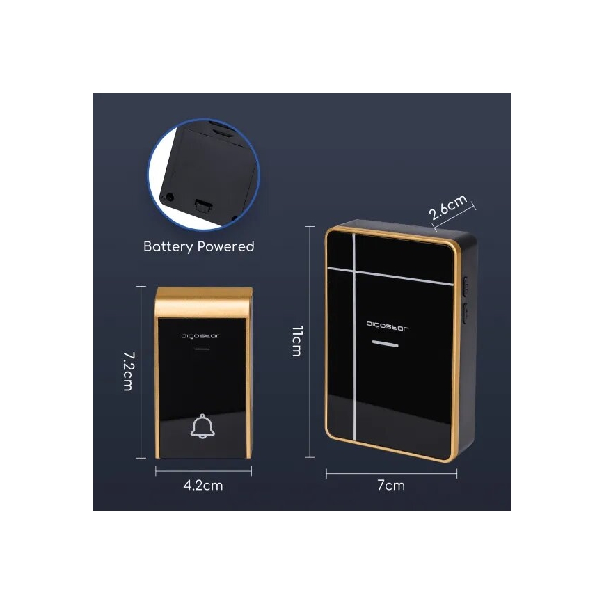 Aigostar - Sonette sans fil à brancher 3xAA IP44 noire/cuivre