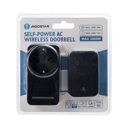 Aigostar - Sonnette sans fil à brancher 1Z 230V IPX4 noir
