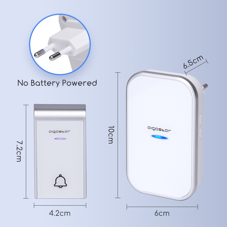 Aigostar - Carillon sans fil à brancher sur prise 230V/12V IP44 blanc