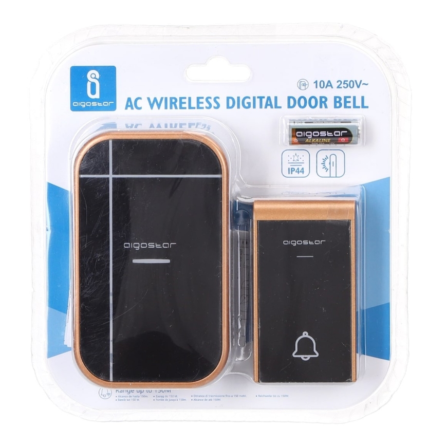 Aigostar - Sonnette sans fil à brancher sur prise 230V/12V IP44 noire