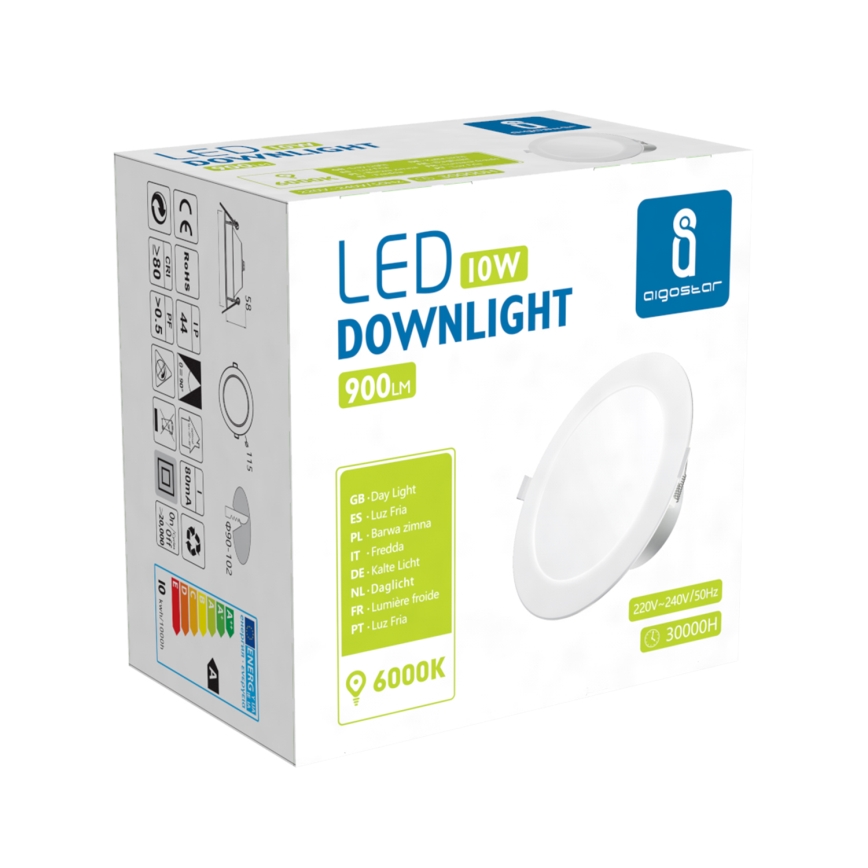Aigostar - Spot encastrable de salle de bain LED/10W/230V 6000K IP44 d. 11,5 cm blanc