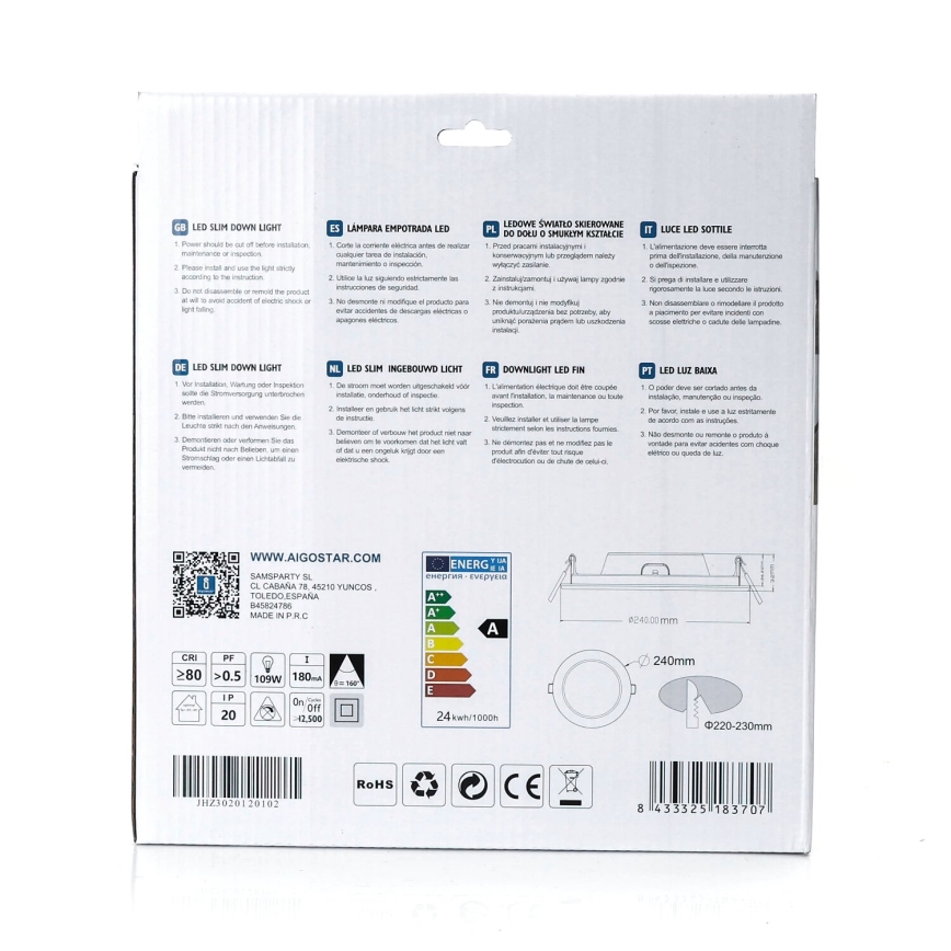 Aigostar - Spot encastrable ULTRATHIN LED/24W/230V 4000K blanc