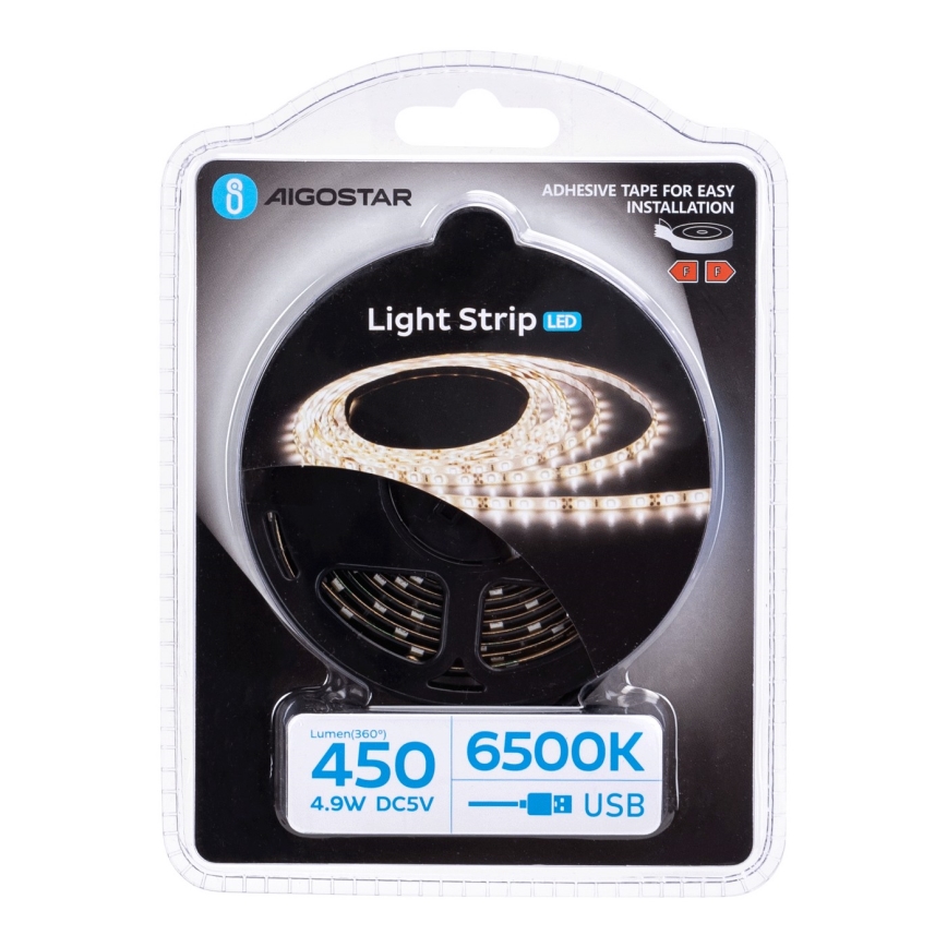 Aigostar - Striscia LED 2m LED/4,9W/5V 6500K IP65 nero