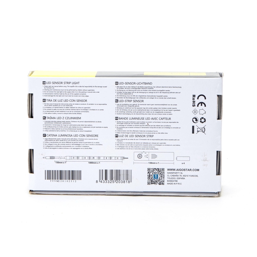 Aigostar - Striscia LED dimmerabile con sensore 1m LED/2W/4xAAA 3000K IP65