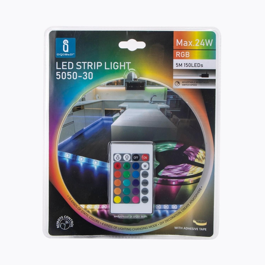 Aigostar - Striscia LED RGB Dimmerabile 5m LED/24W/12/230V IP65 + tc