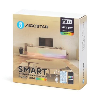 Aigostar - Striscia LED RGBIC dimmerabile 10 m LED/24W/24V, con telecomando e Wi‑Fi