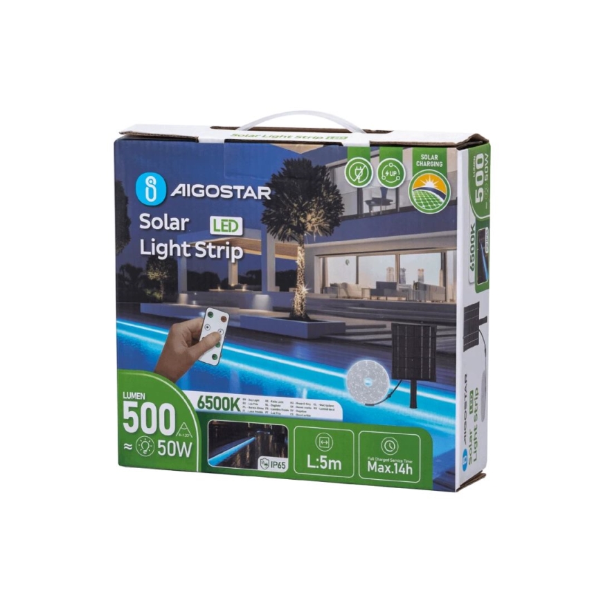 Aigostar - Striscia solare LED dimmerabile LED/5W/3,2V 5 m 6500K IP65 + Telecomando