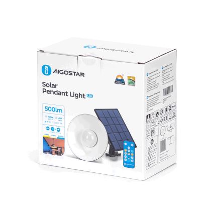 Aigostar - Suspension filaire solaire à intensité variable LED/3,2V 3000K/4000K/6500K IP65 + télécommande