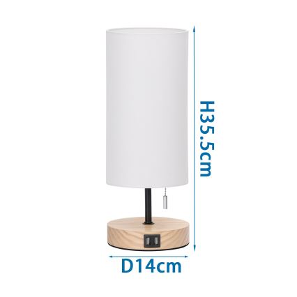 Aigostar - Tischlampe mit USB-Anschluss 1xE27/40W/230V schwarz/creme