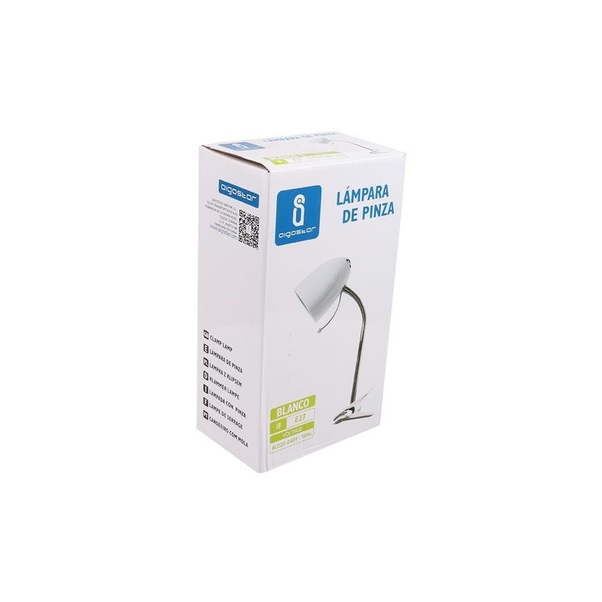 Aigostar -  Tischleuchte mit Klemme 1xE27/11W/230V weiß/glänzendes Chrom