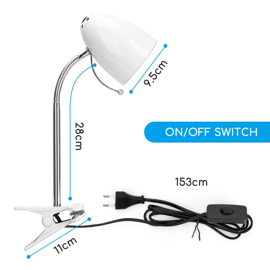 Aigostar -  Tischleuchte mit Klemme 1xE27/11W/230V weiß/glänzendes Chrom