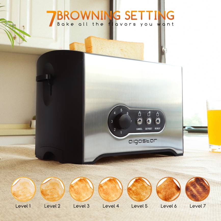Aigostar - Tostapane a due fori 900W/230V cromo opaco