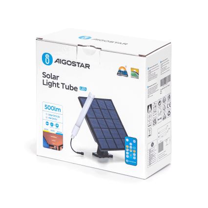 Aigostar - Tube à intensité variable avec panneau solaire LED/3,2V 3000K/4000K/6500K IP65 5000 mAh + Télécommande
