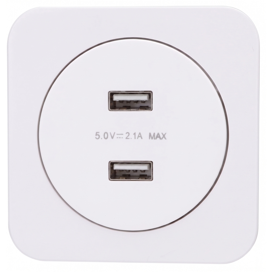 Aigostar - USB-Lade-Steckdose mit Rahmen, 2x USB-A, weiß