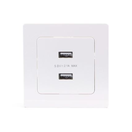 Aigostar - USB-Lade‑Steckdose mit Rahmen, 2x USB‑A, weiß