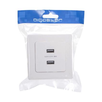 Aigostar - USB-Lade‑Steckdose mit Rahmen, 2x USB‑A, weiß