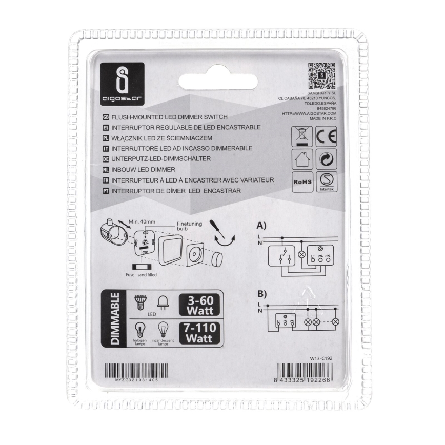 Aigostar - Variateur d'intensité lumineuse rotatif 110W/230V blanc