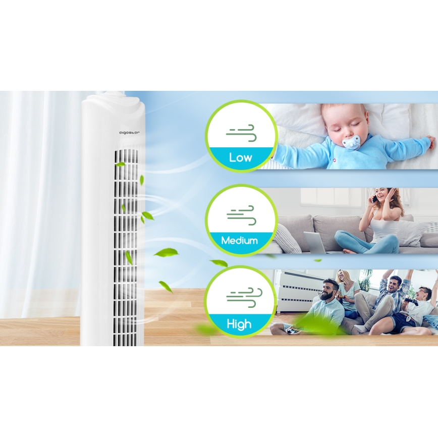 Aigostar - Ventilateur colonne 45W/230V blanc