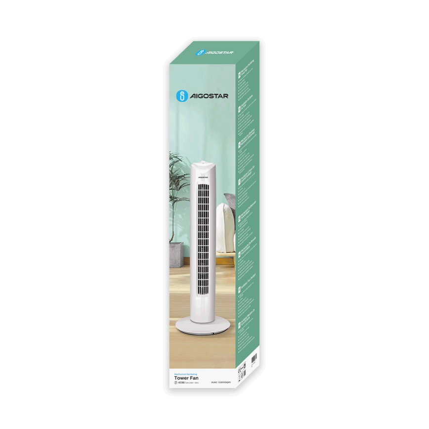 Aigostar - Ventilateur colonne 45W/230V blanc