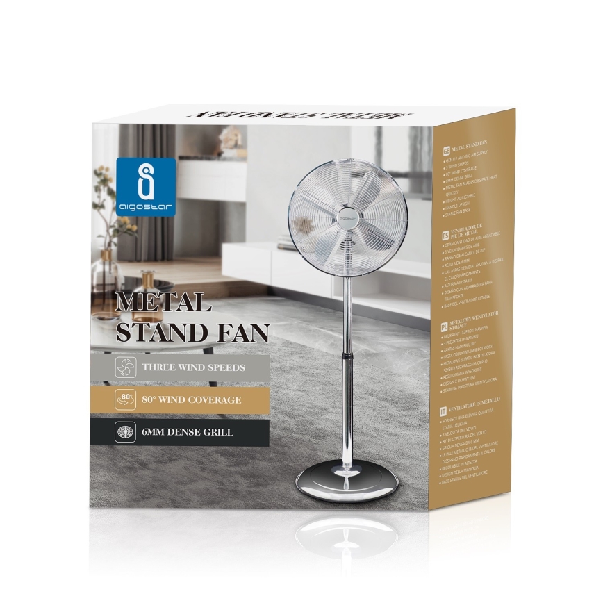 Aigostar - Ventilateur colonne 50W/230V 44,8 cm chrome brillant