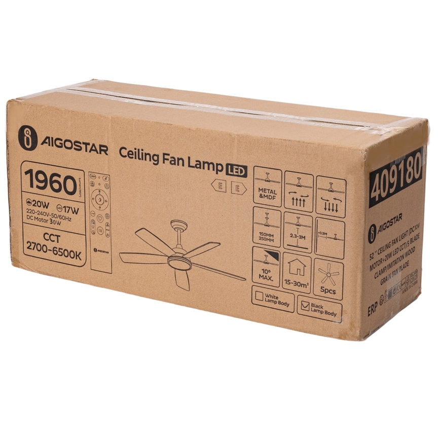Aigostar - Ventilateur de plafond à intensité variable LED/20W/230V 2700-6500K 132cm beige + télécommande