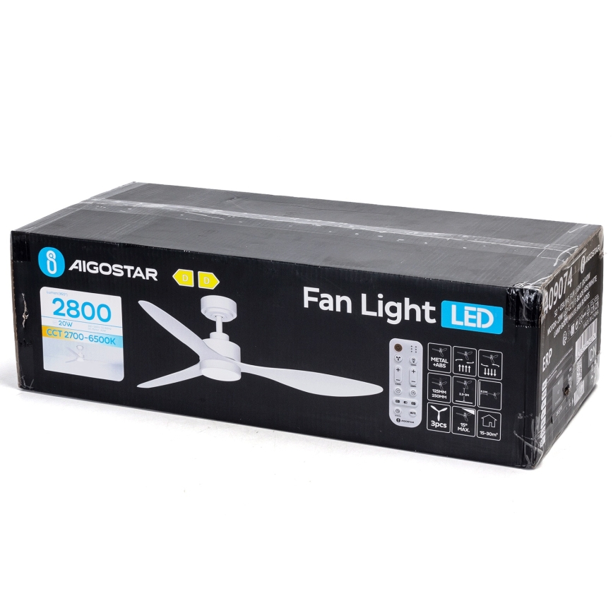 Aigostar - Ventilateur de plafond à intensité variable LED/20W/230V 2700-6500K 132cm blanc + télécommande