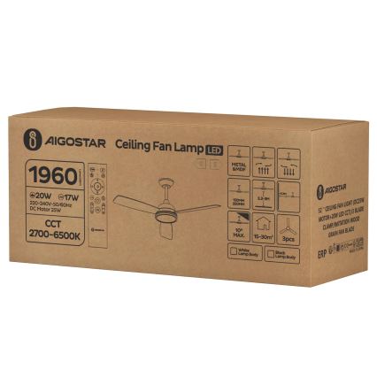 Aigostar - Ventilateur de plafond à intensité variable LED/20W/230V 2700-6500K 132cm marron + télécommande