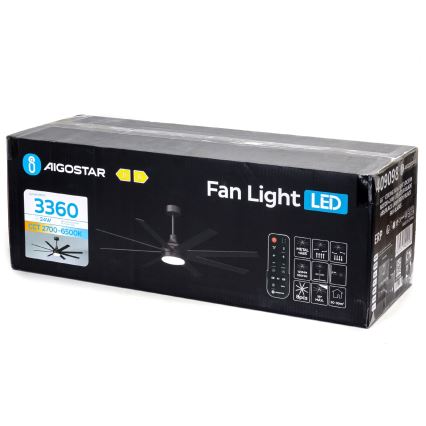 Aigostar - Ventilateur de plafond à intensité variable LED/24W/230V 2700-6500K 165cm noir + télécommande