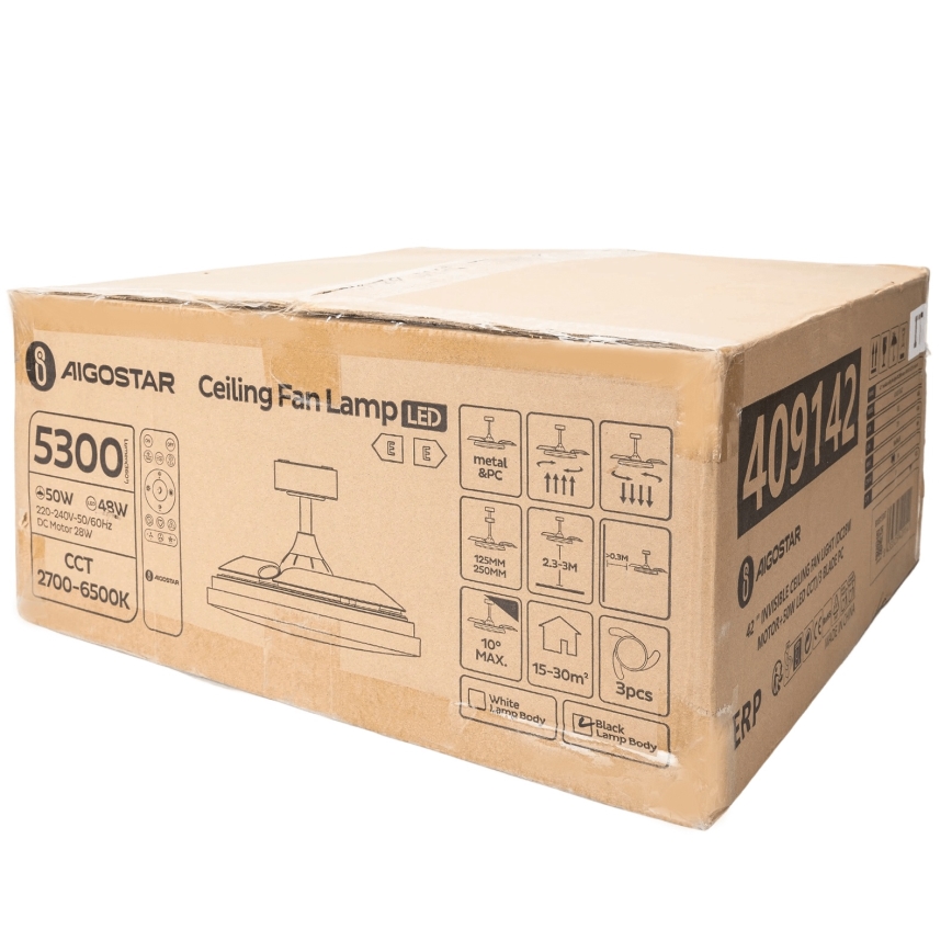 Aigostar - Ventilateur de plafond à intensité variable LED/50W/230V 2700-6500K 106cm noir + télécommande