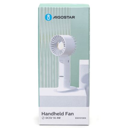 Aigostar - Ventilateur de poche rechargeable 4W/5V 500mAh USB blanc