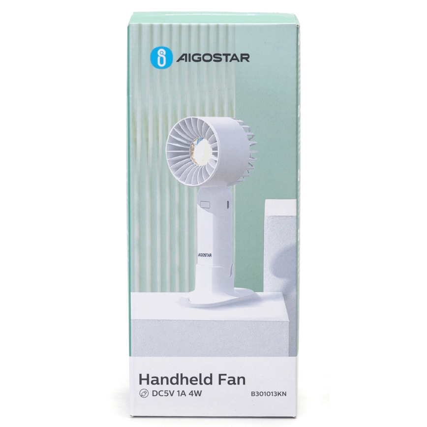 Aigostar - Ventilateur de poche rechargeable 4W/5V 500mAh USB blanc
