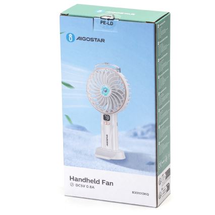 Aigostar - Ventilateur de poche rechargeable 5W/5V 2400mAh USB blanc