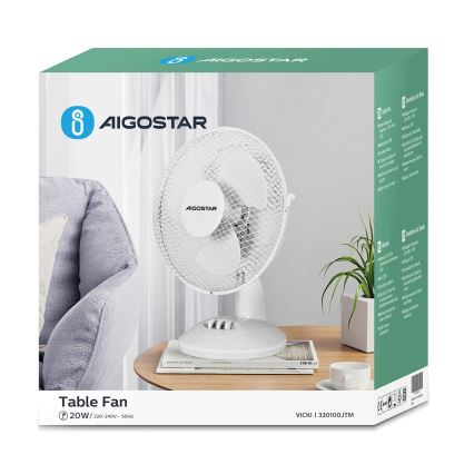 Aigostar - Ventilateur de table 20W/230V blanc