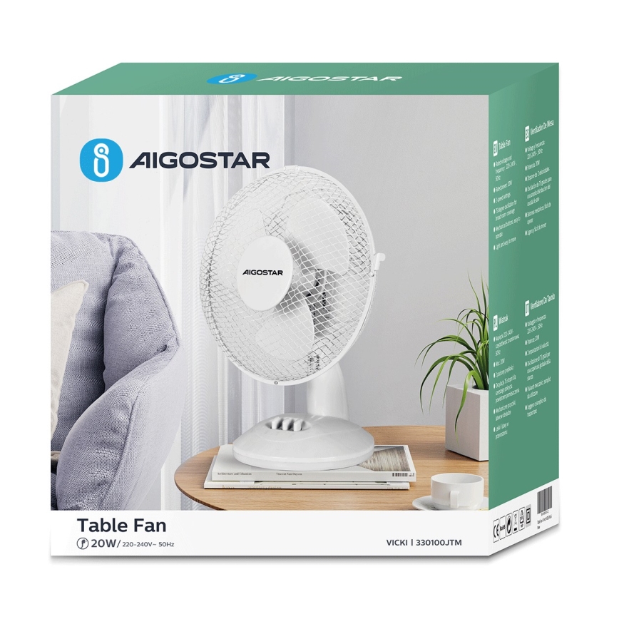 Aigostar - Ventilateur de table 20W/230V blanc