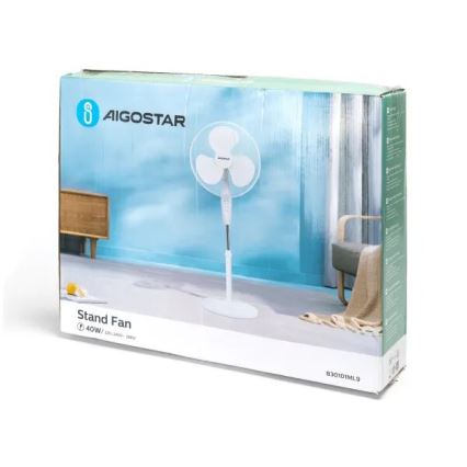 Aigostar - Ventilateur sur pied 40W/230V blanc