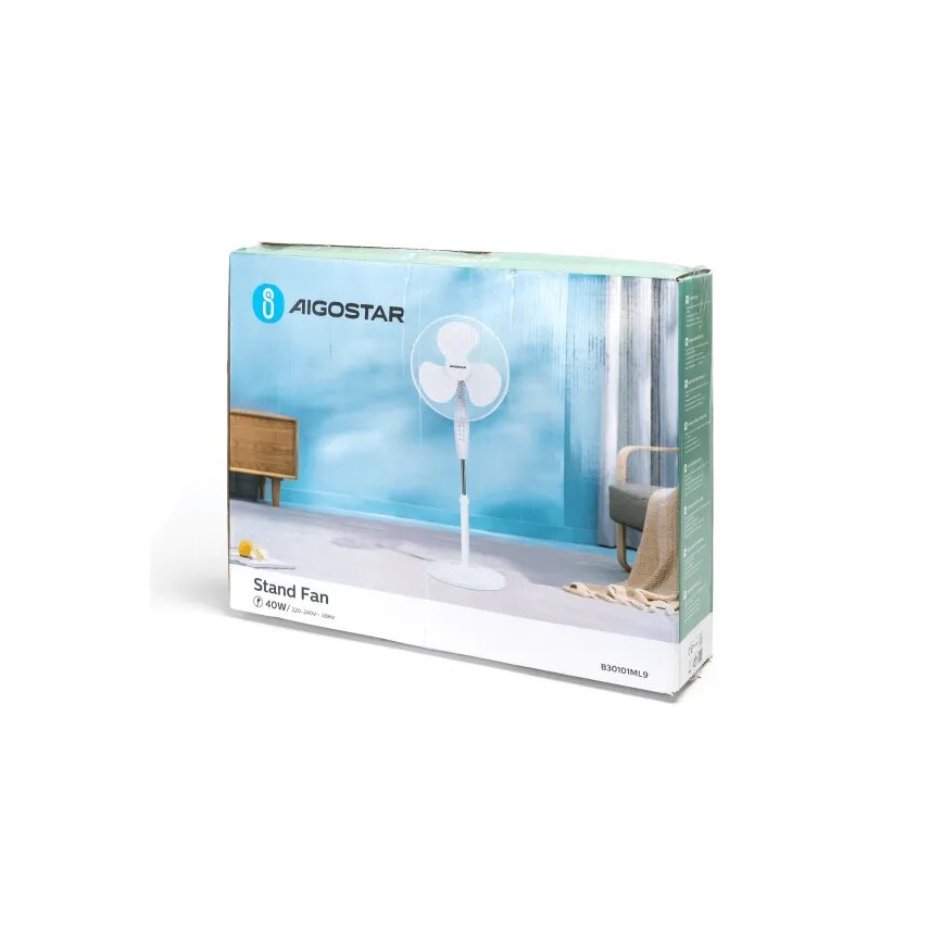 Aigostar - Ventilateur sur pied 40W/230V blanc