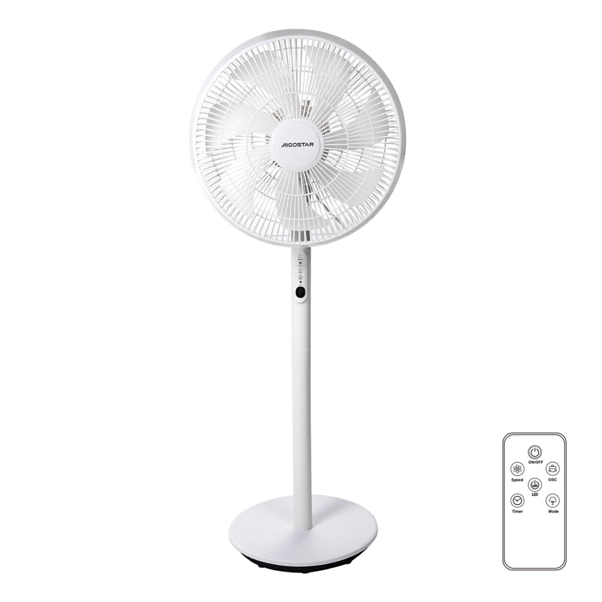 Aigostar - Ventilateur sur pied 45W/230V blanc + Télécommande