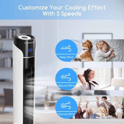Aigostar - Ventilatore a torre 50W/230V nero/bianco + telecomando