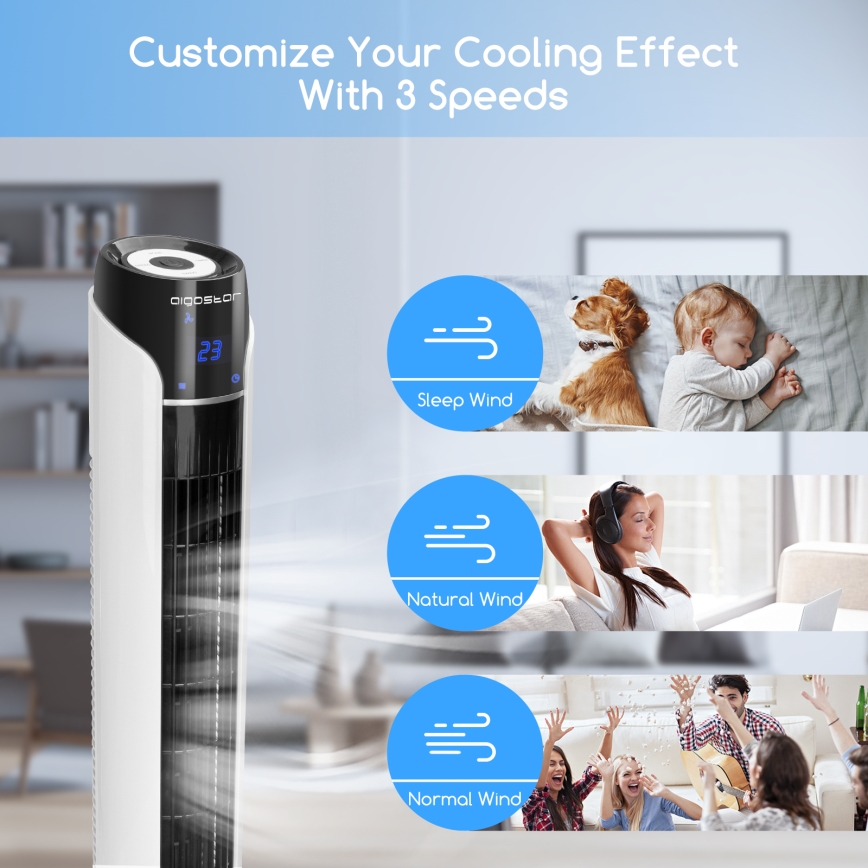 Aigostar - Ventilatore a torre 50W/230V nero/bianco + telecomando