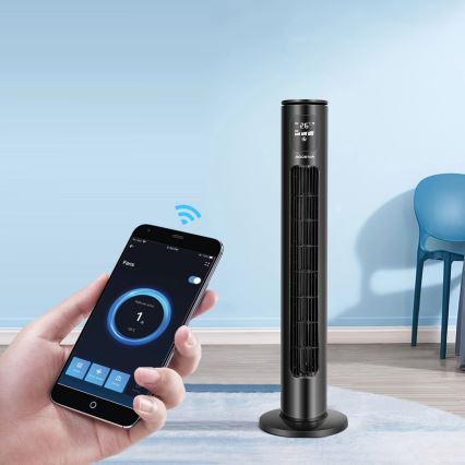 Aigostar - Ventilatore a torre 50W/230V nero Wi-Fi + telecomando