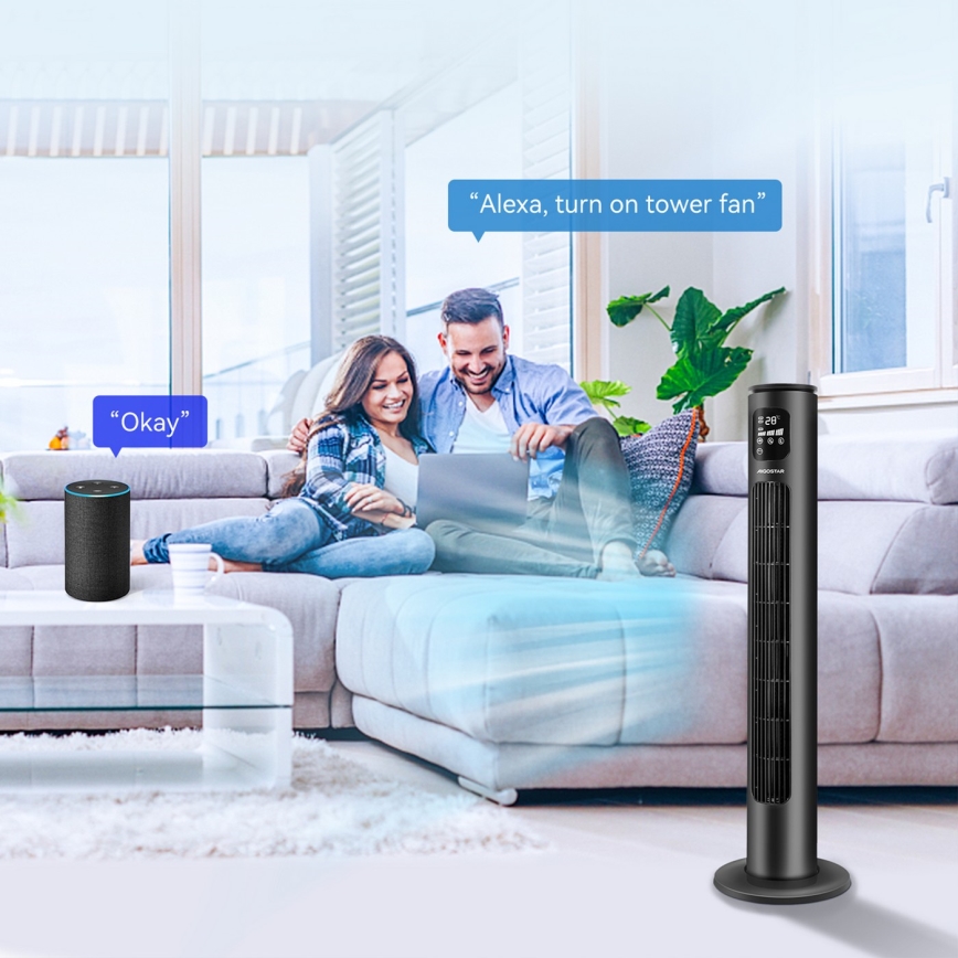 Aigostar - Ventilatore a torre 50W/230V nero Wi-Fi + telecomando