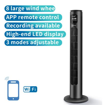 Aigostar - Ventilatore a torre 50W/230V nero Wi-Fi + telecomando
