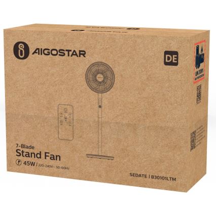 Aigostar - Ventilatore con supporto 45W/230V bianco + telecomando