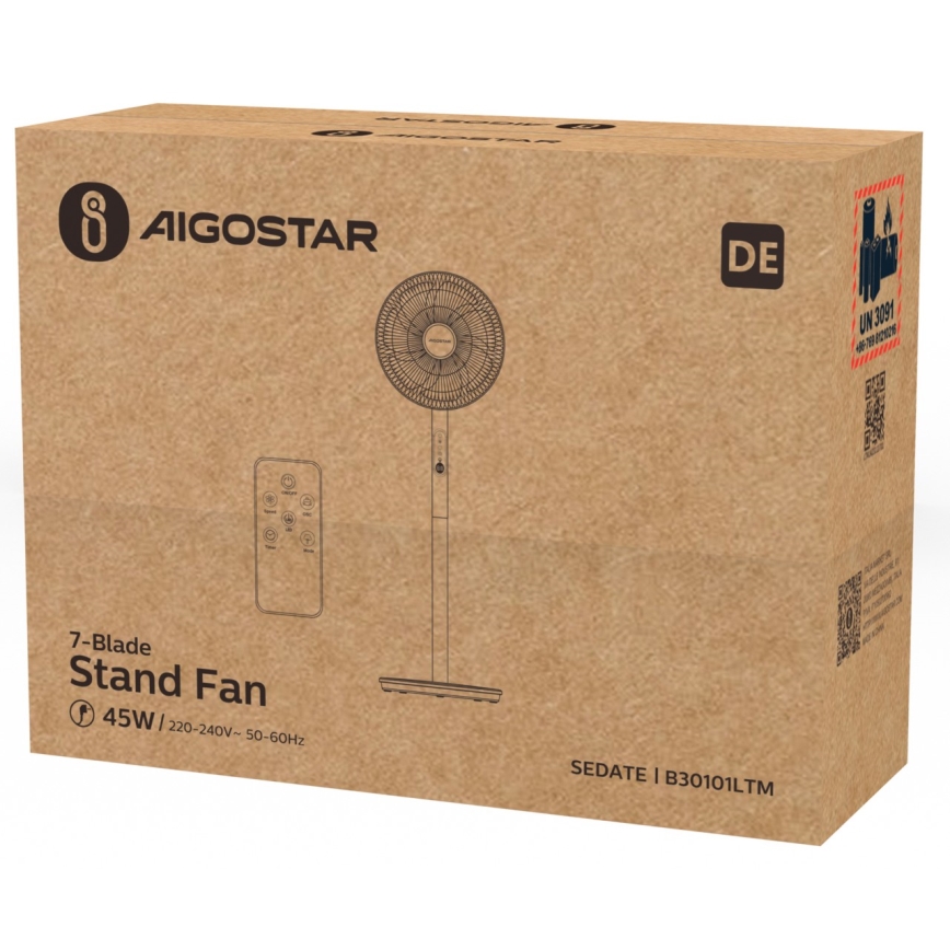 Aigostar - Ventilatore con supporto 45W/230V bianco + telecomando