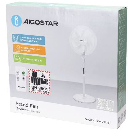 Aigostar - Ventilatore con supporto 60W/230V bianco + telecomando